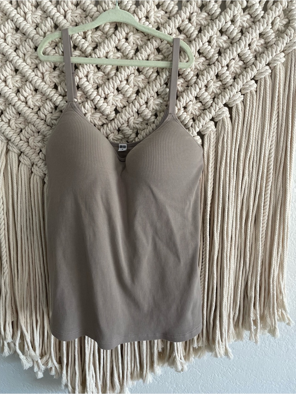 Uniqlo Taupe Ribbed Camisole with Built-In Cups